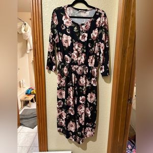 Reborn J midi navy floral knit dress